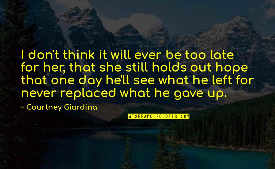 Hope Is Not Too Late Quotes By Courtney Giardina: I don't think it will ever be too