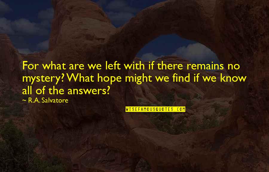 Hope Remains Quotes By R.A. Salvatore: For what are we left with if there