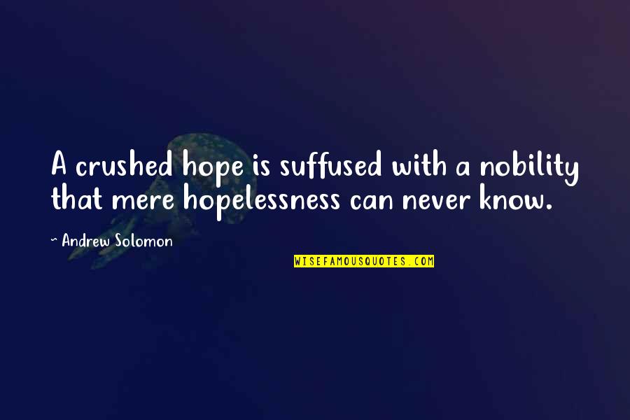 Hopelessness Quotes By Andrew Solomon: A crushed hope is suffused with a nobility