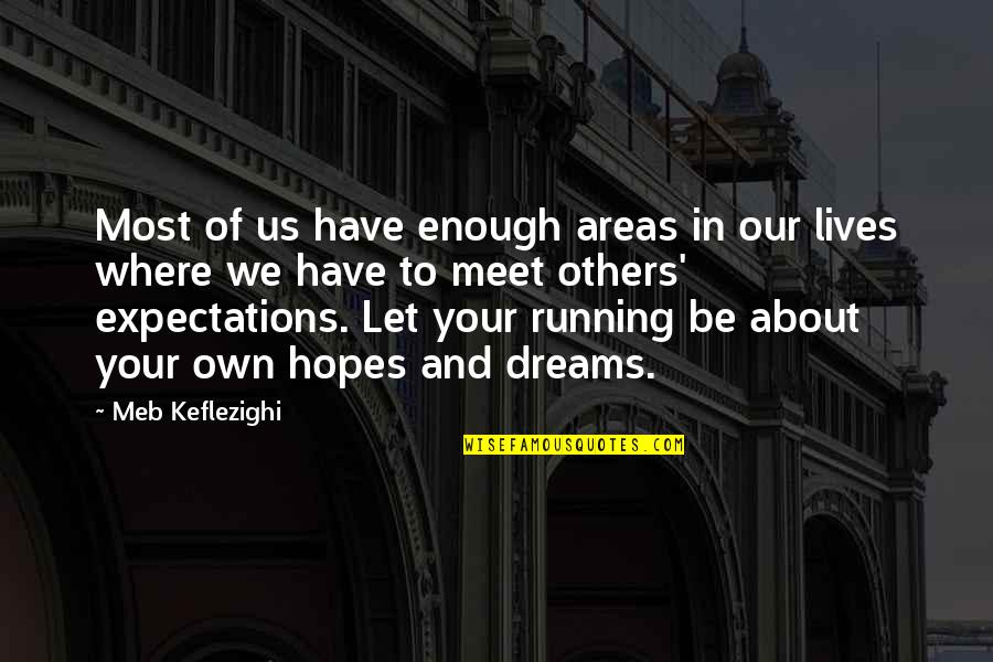 Hopes And Dreams Quotes By Meb Keflezighi: Most of us have enough areas in our Hopes And Dreams Quotes By Meb Keflezighi: Most of us have enough areas in our