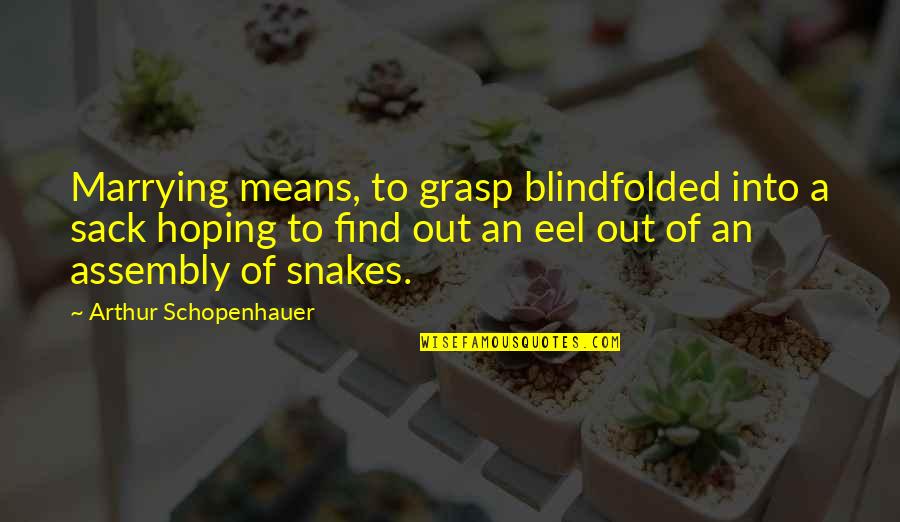 Hoping Quotes By Arthur Schopenhauer: Marrying means, to grasp blindfolded into a sack