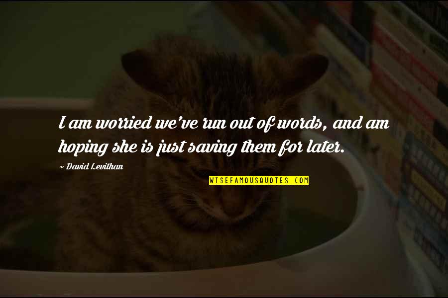 Hoping The Best For You Quotes By David Levithan: I am worried we've run out of words,