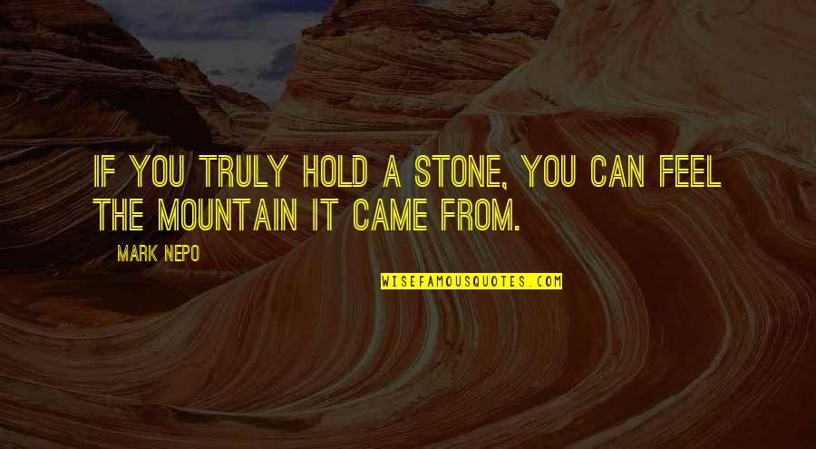 Hoppussix Quotes By Mark Nepo: If you truly hold a stone, you can
