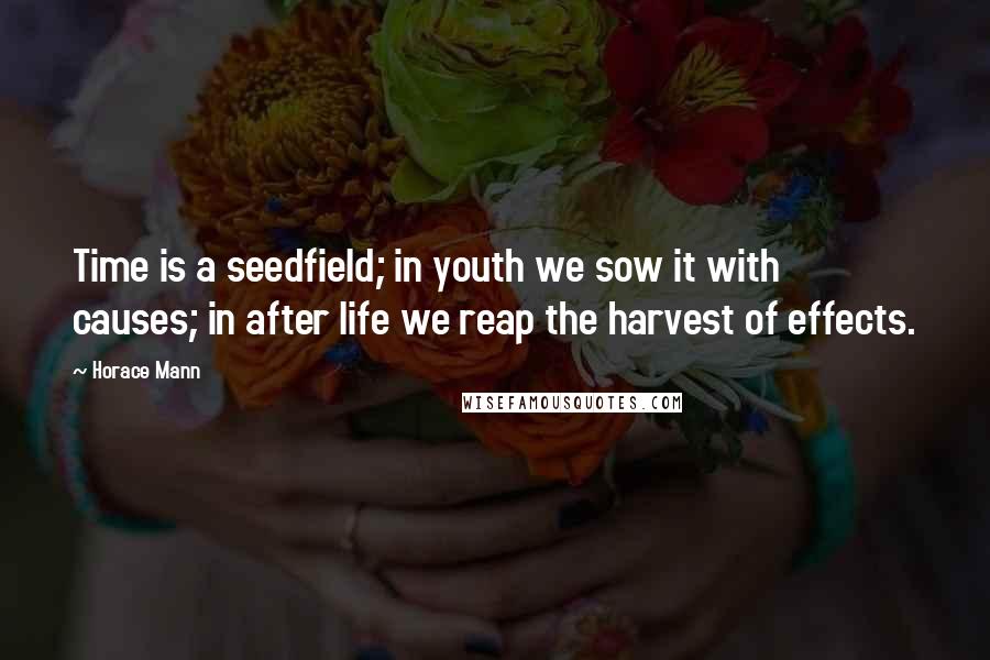 Horace Mann quotes: Time is a seedfield; in youth we sow it with causes; in after life we reap the harvest of effects.