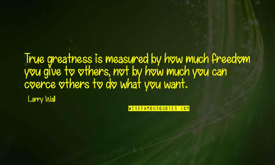 Hornets Quotes By Larry Wall: True greatness is measured by how much freedom