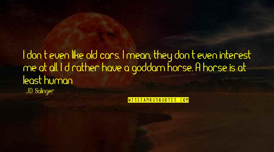 Horse And Human Quotes By J.D. Salinger: I don't even like old cars. I mean,