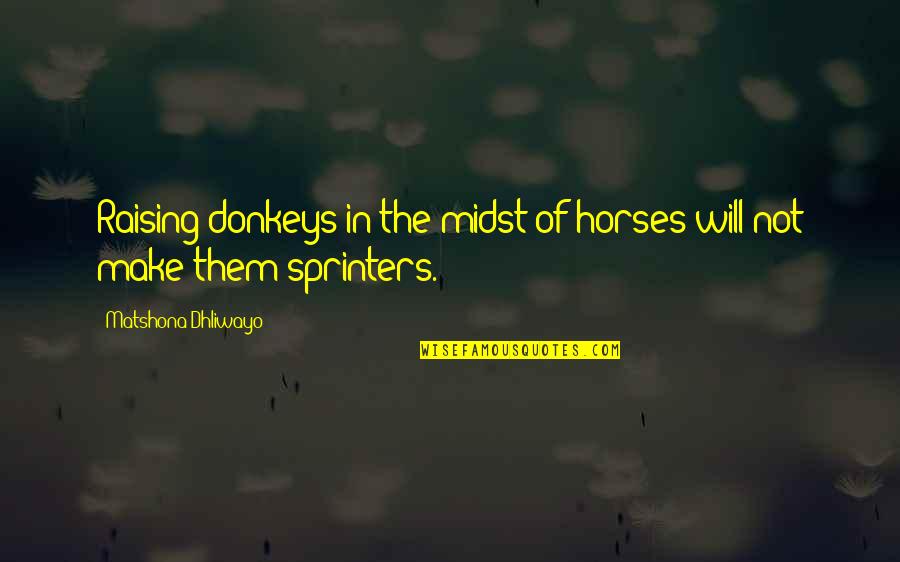 Horses Sayings And Quotes By Matshona Dhliwayo: Raising donkeys in the midst of horses will