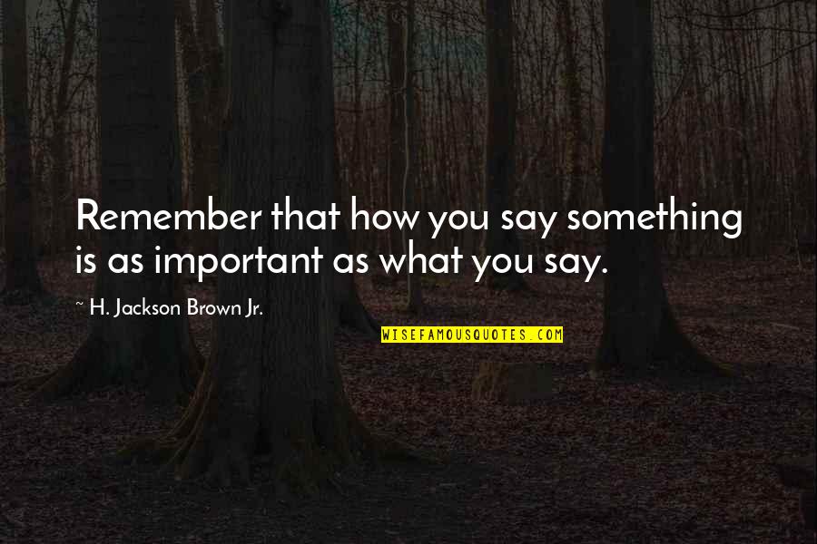 Hospital Operations Quotes By H. Jackson Brown Jr.: Remember that how you say something is as