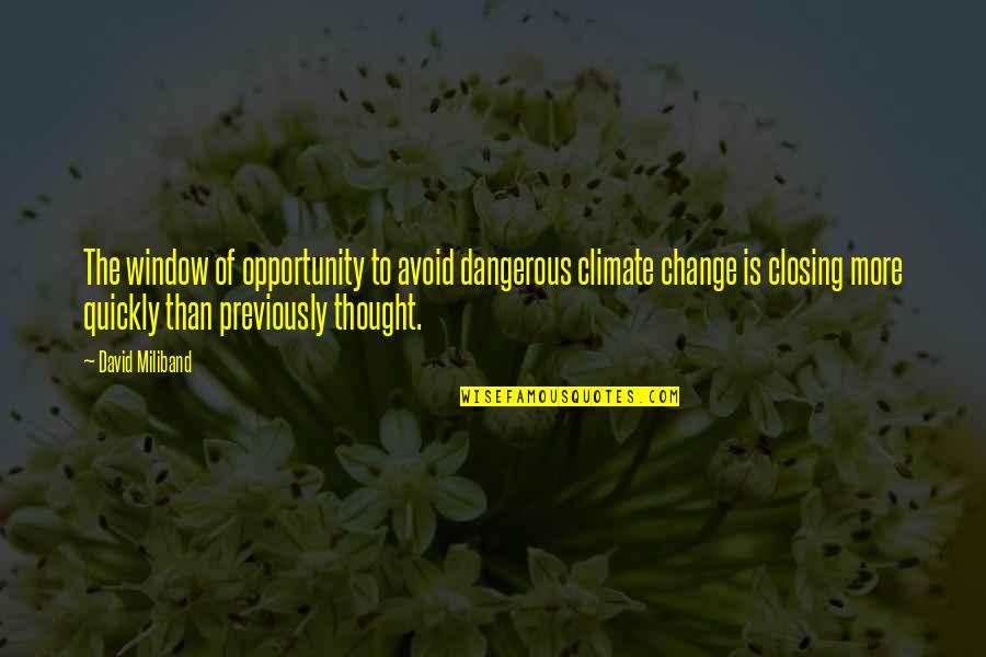 Hossin Lbaz Quotes By David Miliband: The window of opportunity to avoid dangerous climate