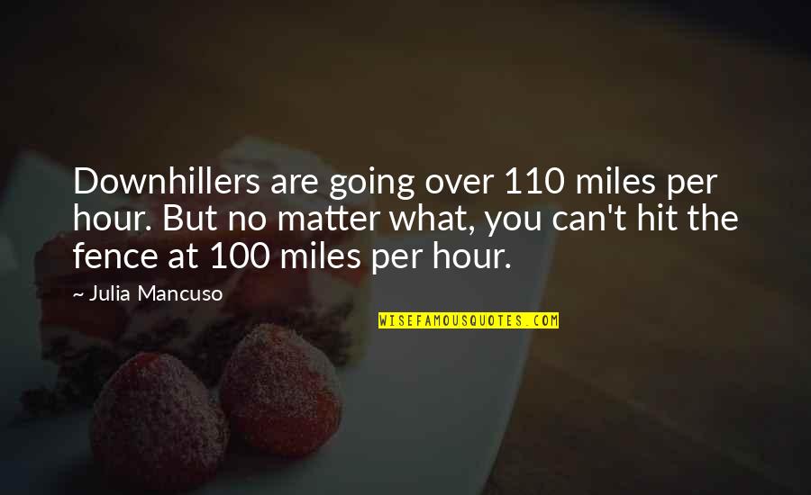 Hour What Quotes By Julia Mancuso: Downhillers are going over 110 miles per hour.
