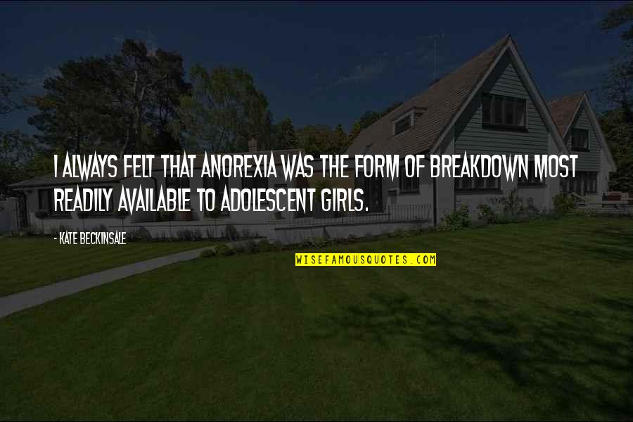 Housecarls Battle Quotes By Kate Beckinsale: I always felt that anorexia was the form