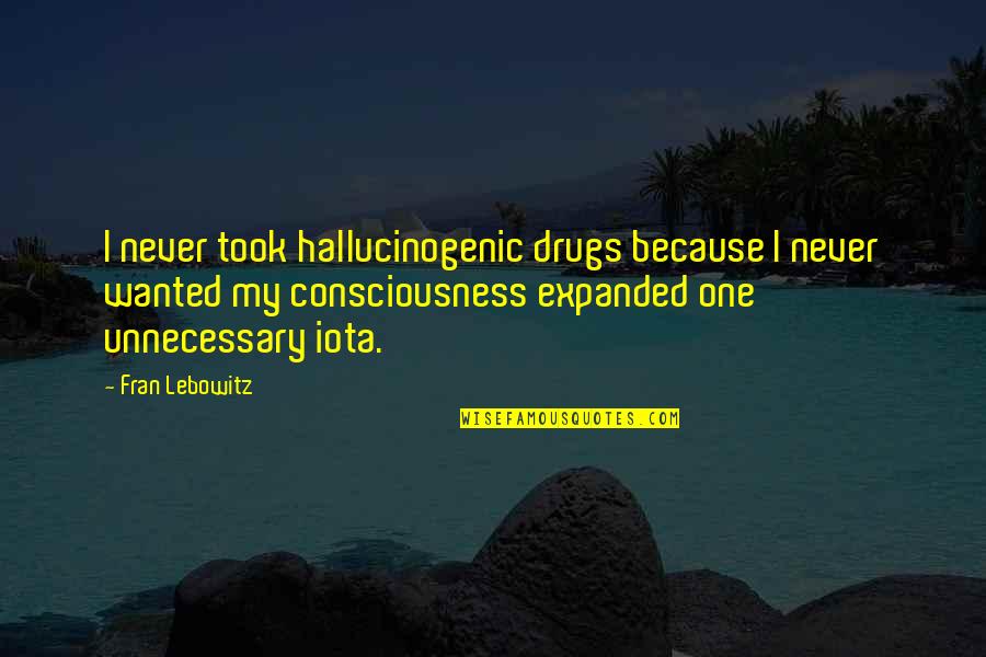 Housetop Roofing Quotes By Fran Lebowitz: I never took hallucinogenic drugs because I never