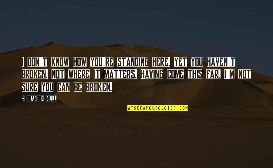 How Far You Come Quotes By Brandon Mull: I don't know how you're standing here. Yet