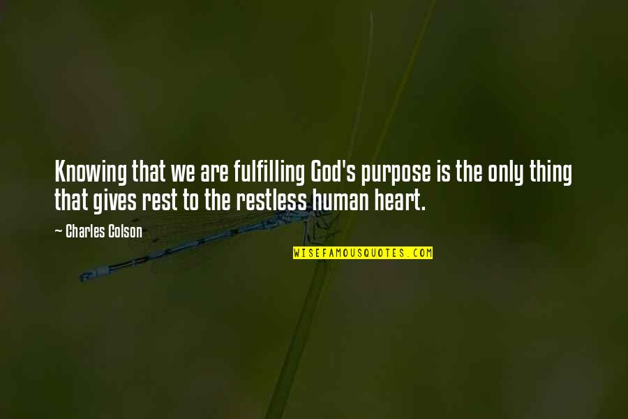 How I Feel About Him Quotes By Charles Colson: Knowing that we are fulfilling God's purpose is