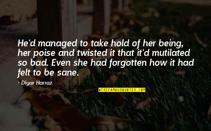 How Life Is Bad Quotes By Diyar Harraz: He'd managed to take hold of her being,