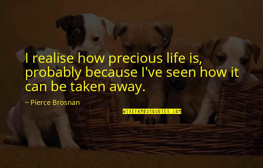 How Life Is So Precious Quotes By Pierce Brosnan: I realise how precious life is, probably because