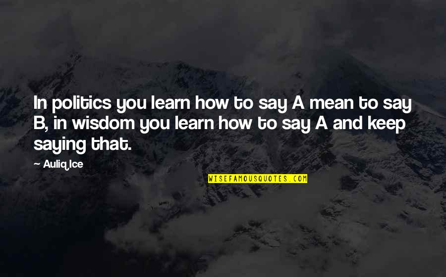 How Mean U R Quotes By Auliq Ice: In politics you learn how to say A