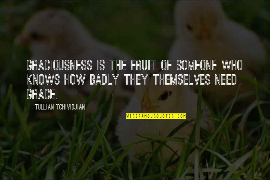 How Much You Need Someone Quotes By Tullian Tchividjian: Graciousness is the fruit of someone who knows