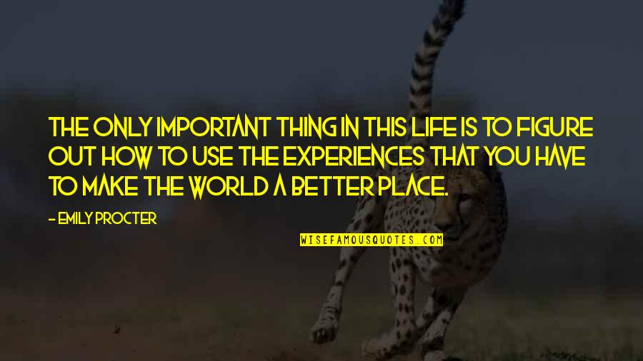 How To Make The World A Better Place Quotes By Emily Procter: The only important thing in this life is How To Make The World A Better Place Quotes By Emily Procter: The only important thing in this life is