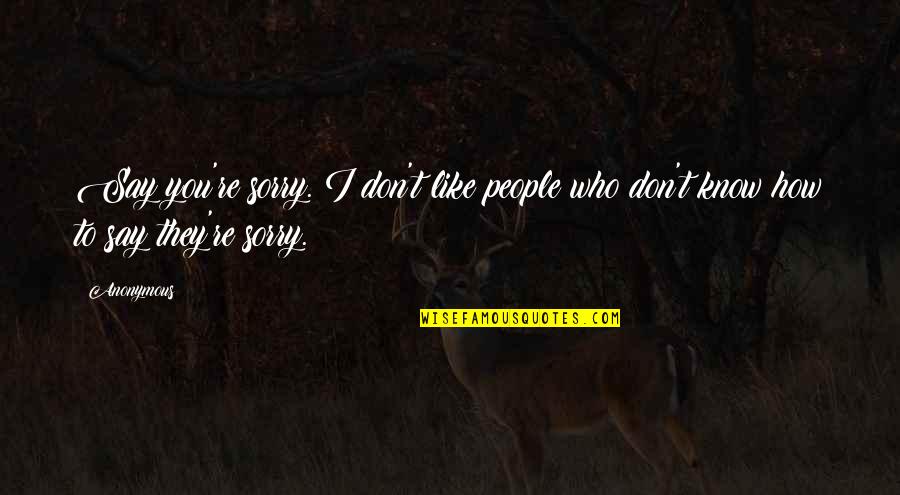 How To Say I Like You Quotes By Anonymous: Say you're sorry. I don't like people who