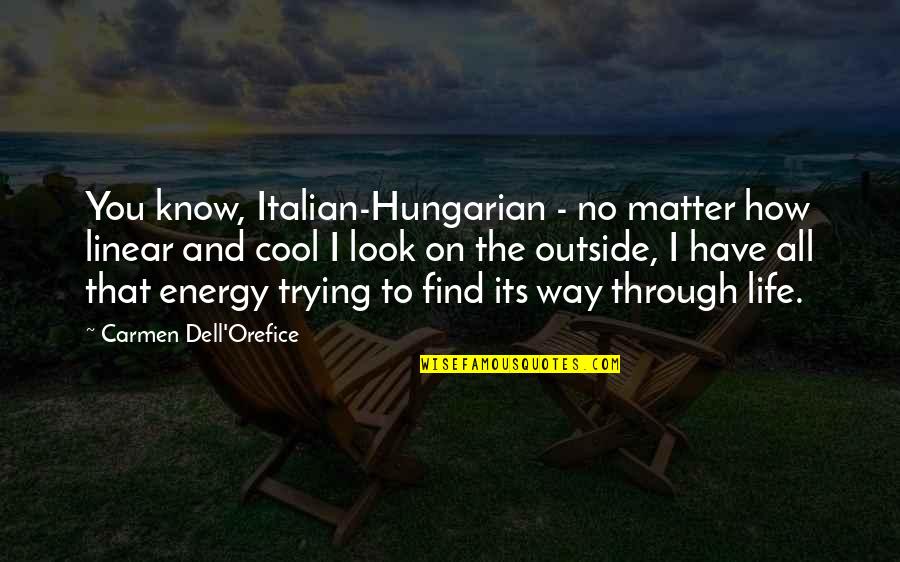 How You Look At Life Quotes By Carmen Dell'Orefice: You know, Italian-Hungarian - no matter how linear