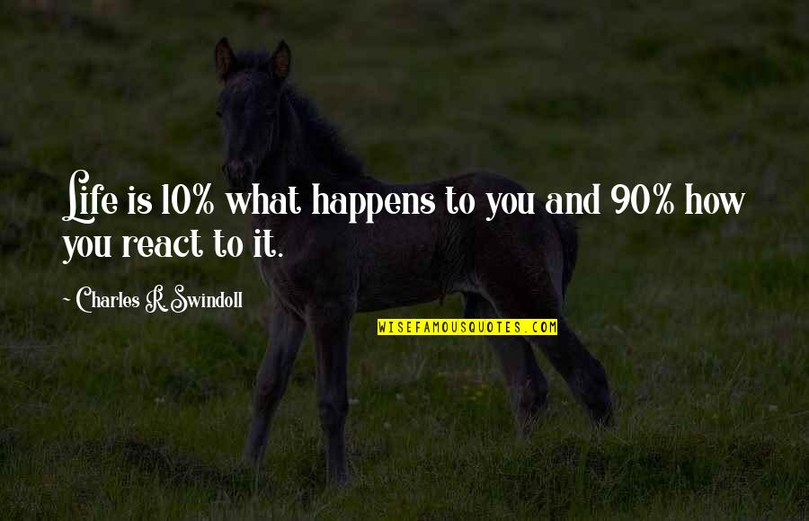 How You React Quotes By Charles R. Swindoll: Life is 10% what happens to you and