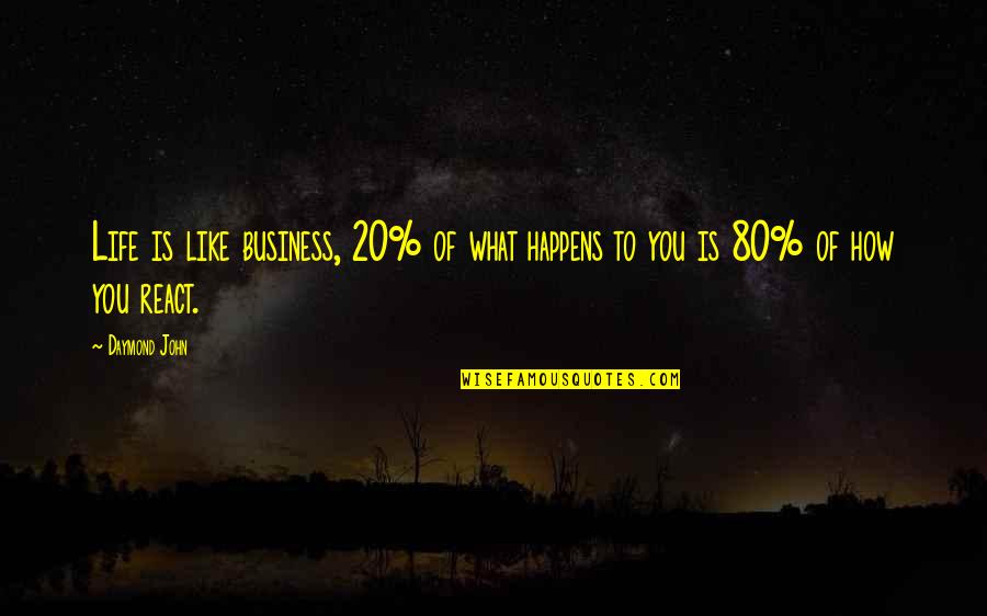 How You React Quotes By Daymond John: Life is like business, 20% of what happens