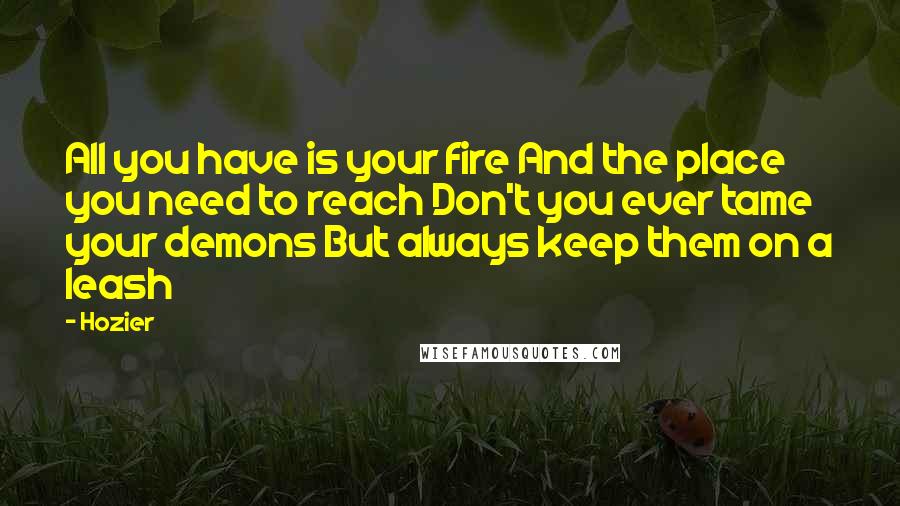 Hozier quotes: All you have is your fire And the place you need to reach Don't you ever tame your demons But always keep them on a leash Hozier quotes: All you have is your fire And the place you need to reach Don't you ever tame your demons But always keep them on a leash