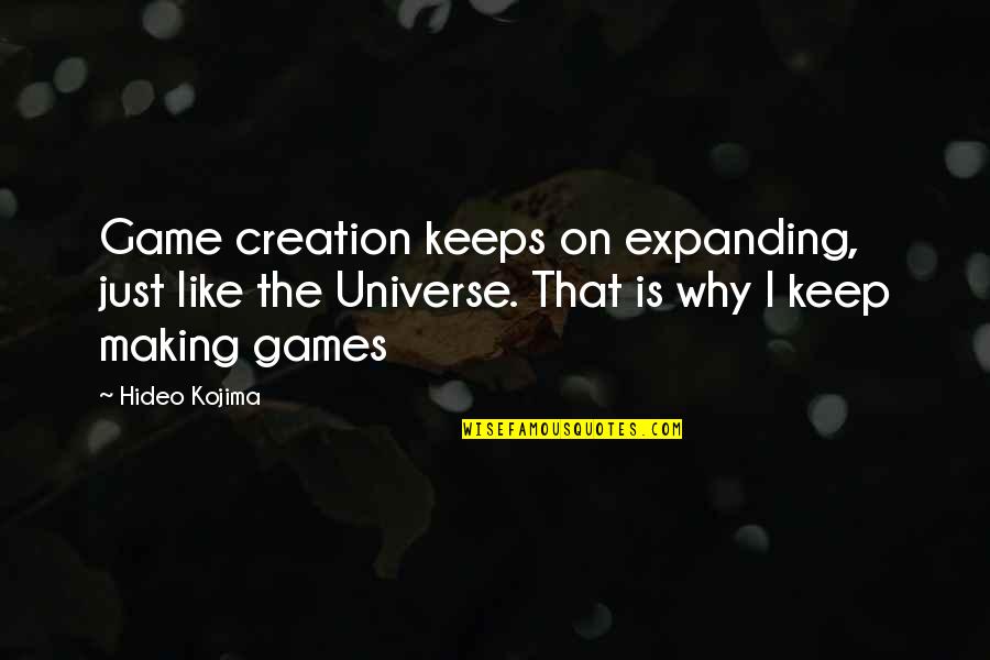 Hradsk Sunk Quotes By Hideo Kojima: Game creation keeps on expanding, just like the Hradsk Sunk Quotes By Hideo Kojima: Game creation keeps on expanding, just like the
