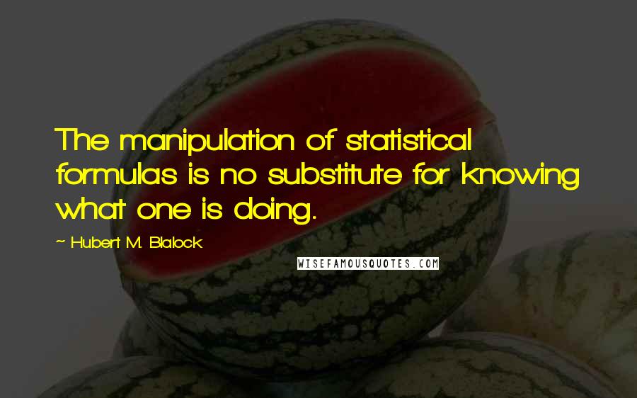 Hubert M. Blalock quotes: The manipulation of statistical formulas is no substitute for knowing what one is doing.