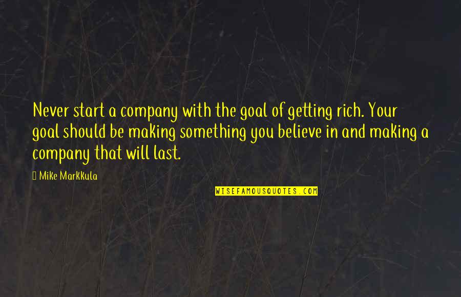 Hubley Cap Quotes By Mike Markkula: Never start a company with the goal of