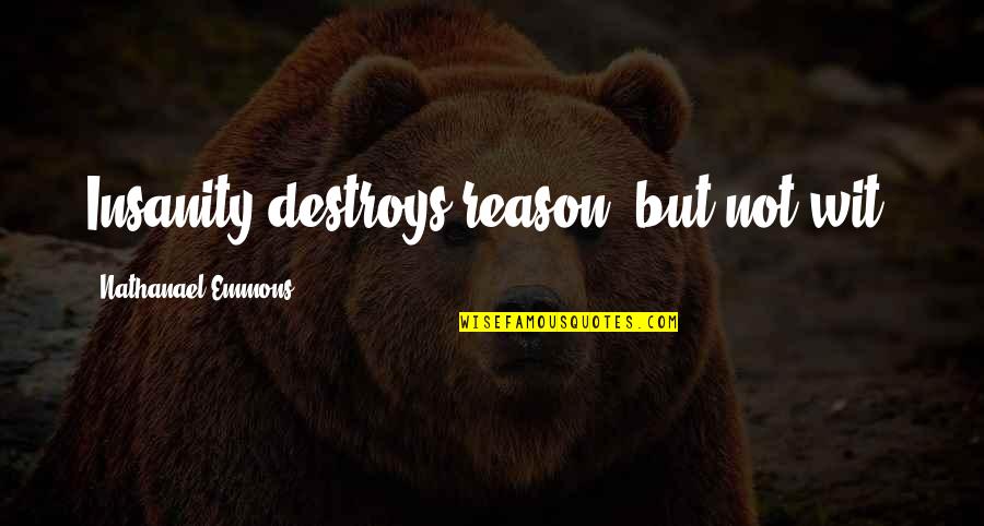 Huddie William Quotes By Nathanael Emmons: Insanity destroys reason, but not wit. Huddie William Quotes By Nathanael Emmons: Insanity destroys reason, but not wit.