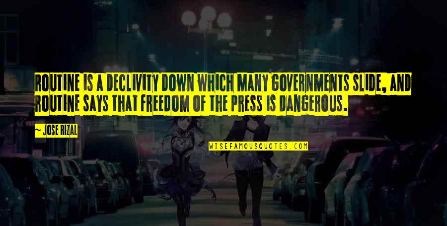 Hudhud Quotes By Jose Rizal: Routine is a declivity down which many governments