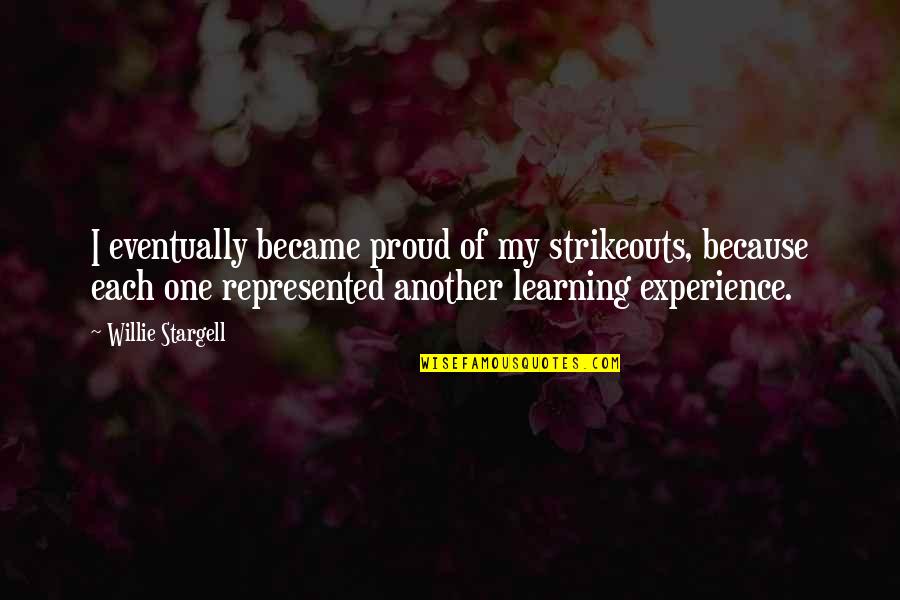 Hudock Creative Quotes By Willie Stargell: I eventually became proud of my strikeouts, because Hudock Creative Quotes By Willie Stargell: I eventually became proud of my strikeouts, because
