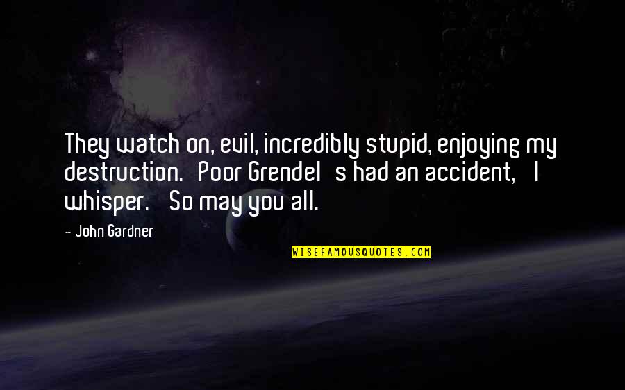 Huebler Cue Quotes By John Gardner: They watch on, evil, incredibly stupid, enjoying my Huebler Cue Quotes By John Gardner: They watch on, evil, incredibly stupid, enjoying my