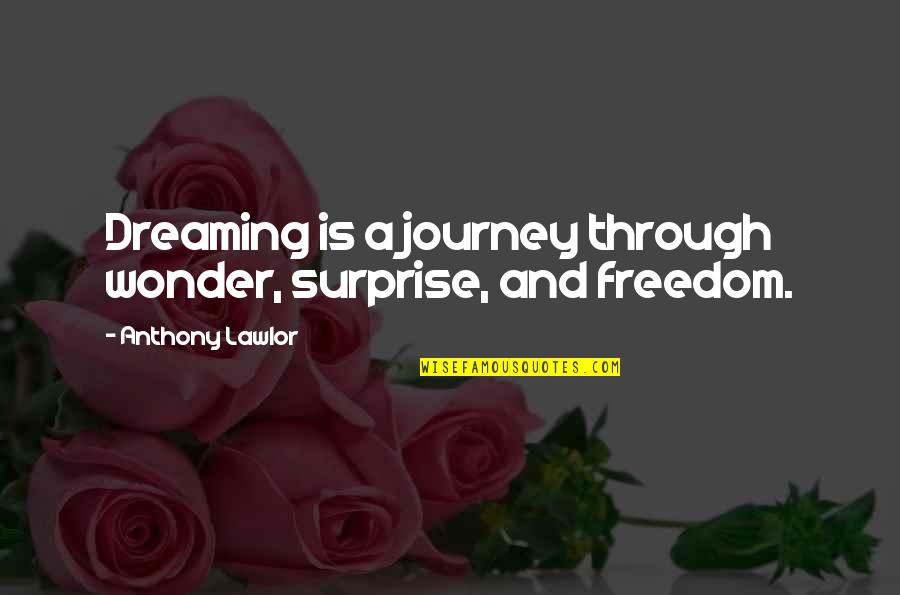 Hued Quotes By Anthony Lawlor: Dreaming is a journey through wonder, surprise, and
