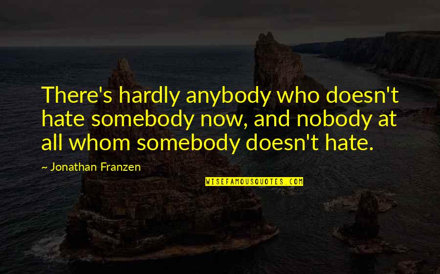 Huelsman Homes Quotes By Jonathan Franzen: There's hardly anybody who doesn't hate somebody now,