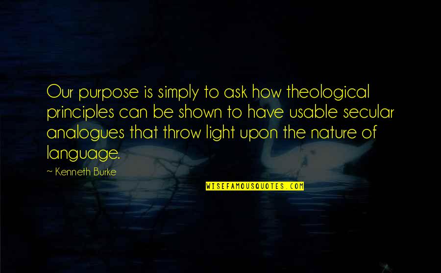 Hugo Stiglitz Quotes By Kenneth Burke: Our purpose is simply to ask how theological