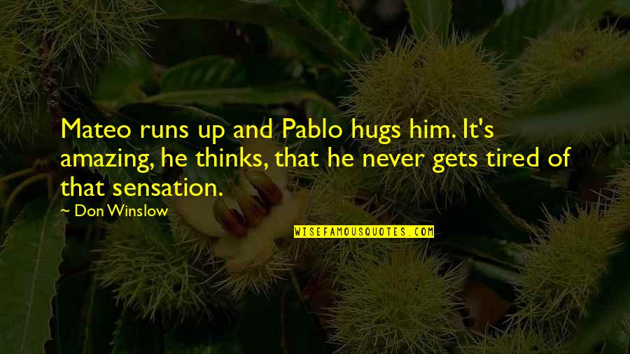 Hugs From Him Quotes By Don Winslow: Mateo runs up and Pablo hugs him. It's