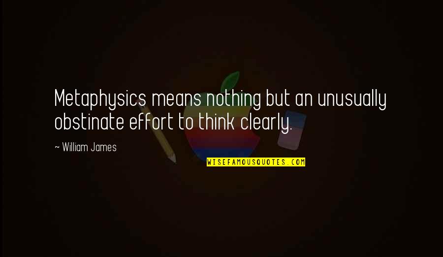 Hulser Clothing Quotes By William James: Metaphysics means nothing but an unusually obstinate effort