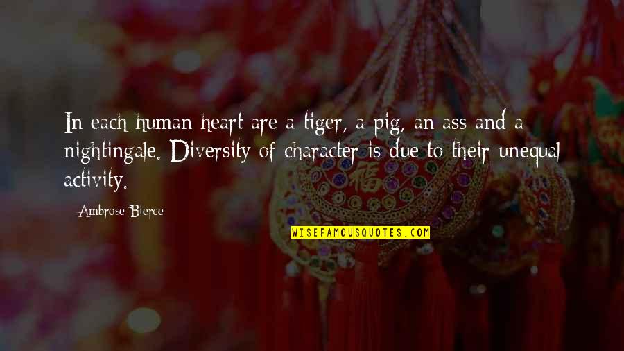 Human Character Quotes By Ambrose Bierce: In each human heart are a tiger, a