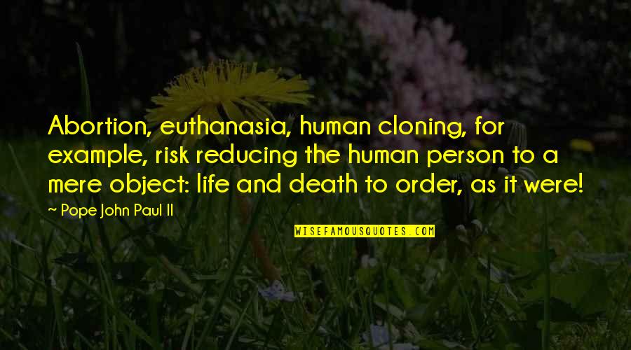Human Cloning Quotes By Pope John Paul II: Abortion, euthanasia, human cloning, for example, risk reducing