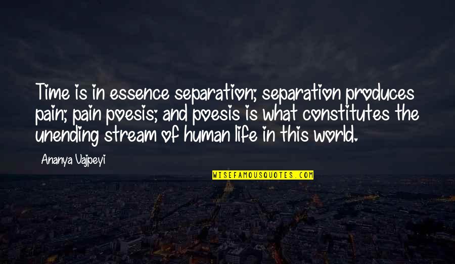 Human Essence Quotes By Ananya Vajpeyi: Time is in essence separation; separation produces pain;