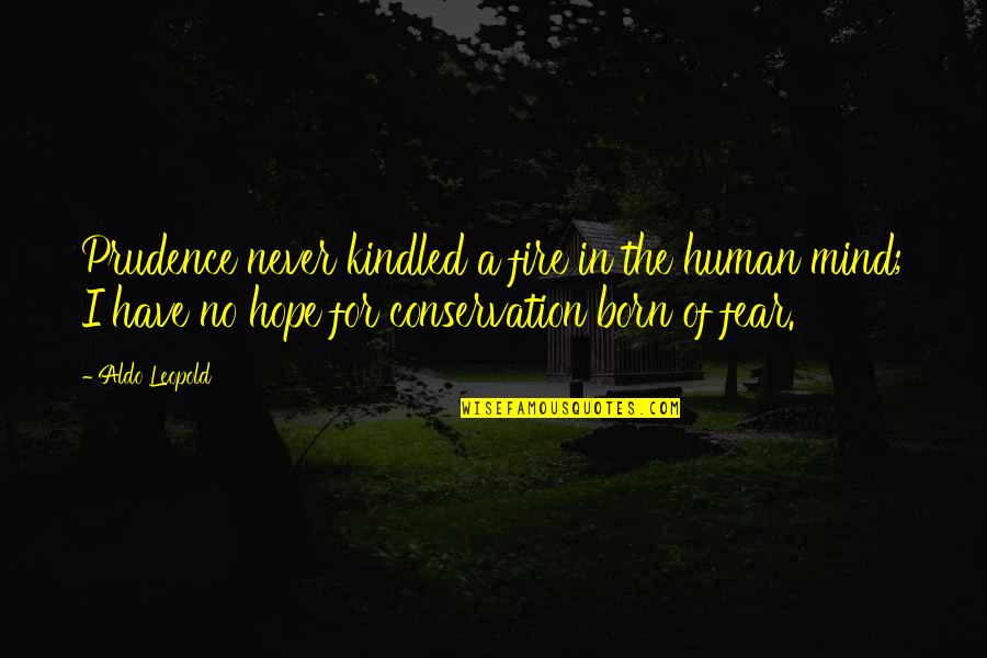 Human Fear Quotes By Aldo Leopold: Prudence never kindled a fire in the human
