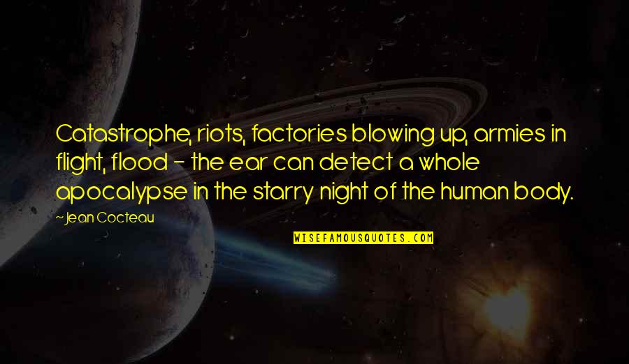 Human Flight Quotes By Jean Cocteau: Catastrophe, riots, factories blowing up, armies in flight,