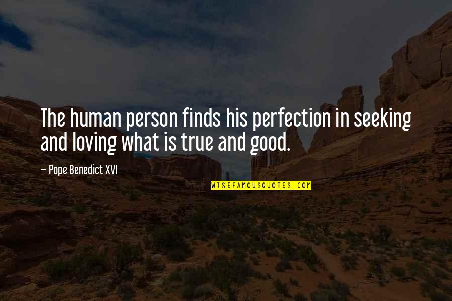 Human Love Quotes By Pope Benedict XVI: The human person finds his perfection in seeking