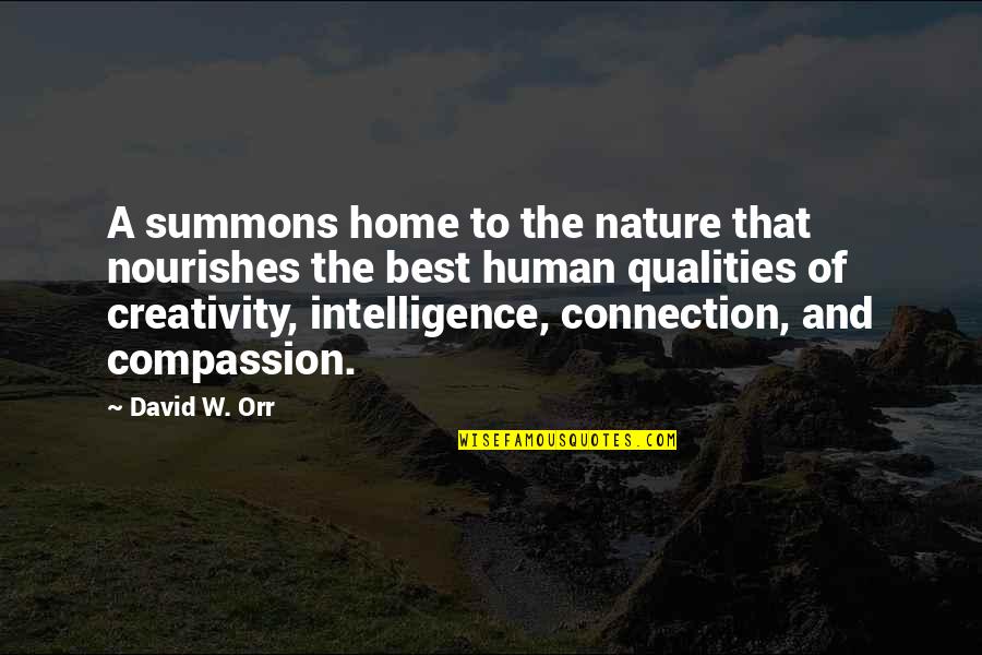 Human Nature Connection Quotes By David W. Orr: A summons home to the nature that nourishes Human Nature Connection Quotes By David W. Orr: A summons home to the nature that nourishes