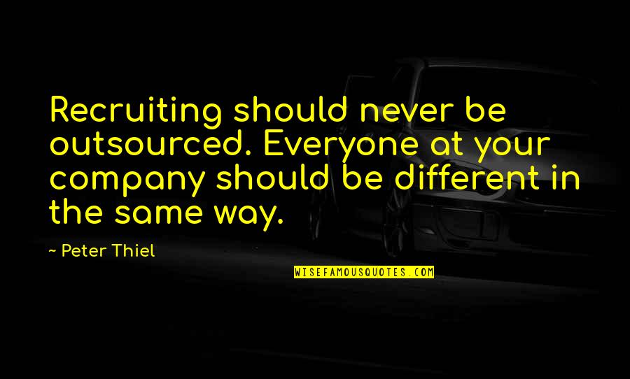 Human Resources Quotes By Peter Thiel: Recruiting should never be outsourced. Everyone at your