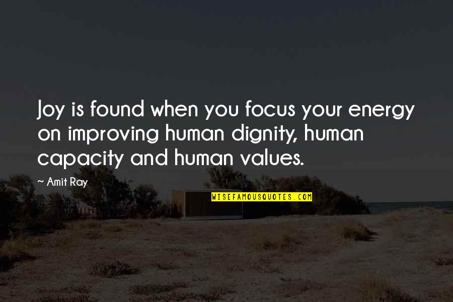 Human Rights And Dignity Quotes By Amit Ray: Joy is found when you focus your energy Human Rights And Dignity Quotes By Amit Ray: Joy is found when you focus your energy