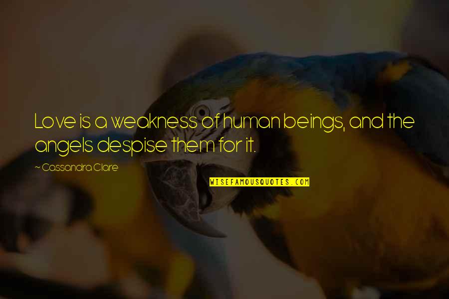 Human Weakness Quotes By Cassandra Clare: Love is a weakness of human beings, and Human Weakness Quotes By Cassandra Clare: Love is a weakness of human beings, and